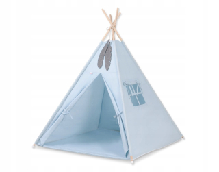 TIPI stan pre deti + karimatka + prívesky z peria - modrá